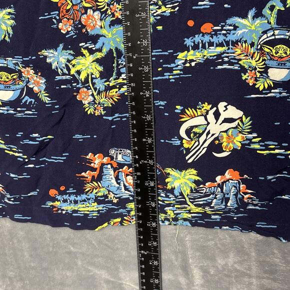 Star Wars Mandalorian Baby Yoda Grogu Hawaiian Shirt Mens Sz XXL Blue Aloha Palm - Picture 6 of 7